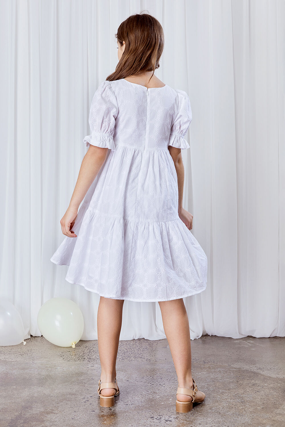 Musgo A rayas Crudo Girls Tessa Tiered Dress in Ivory