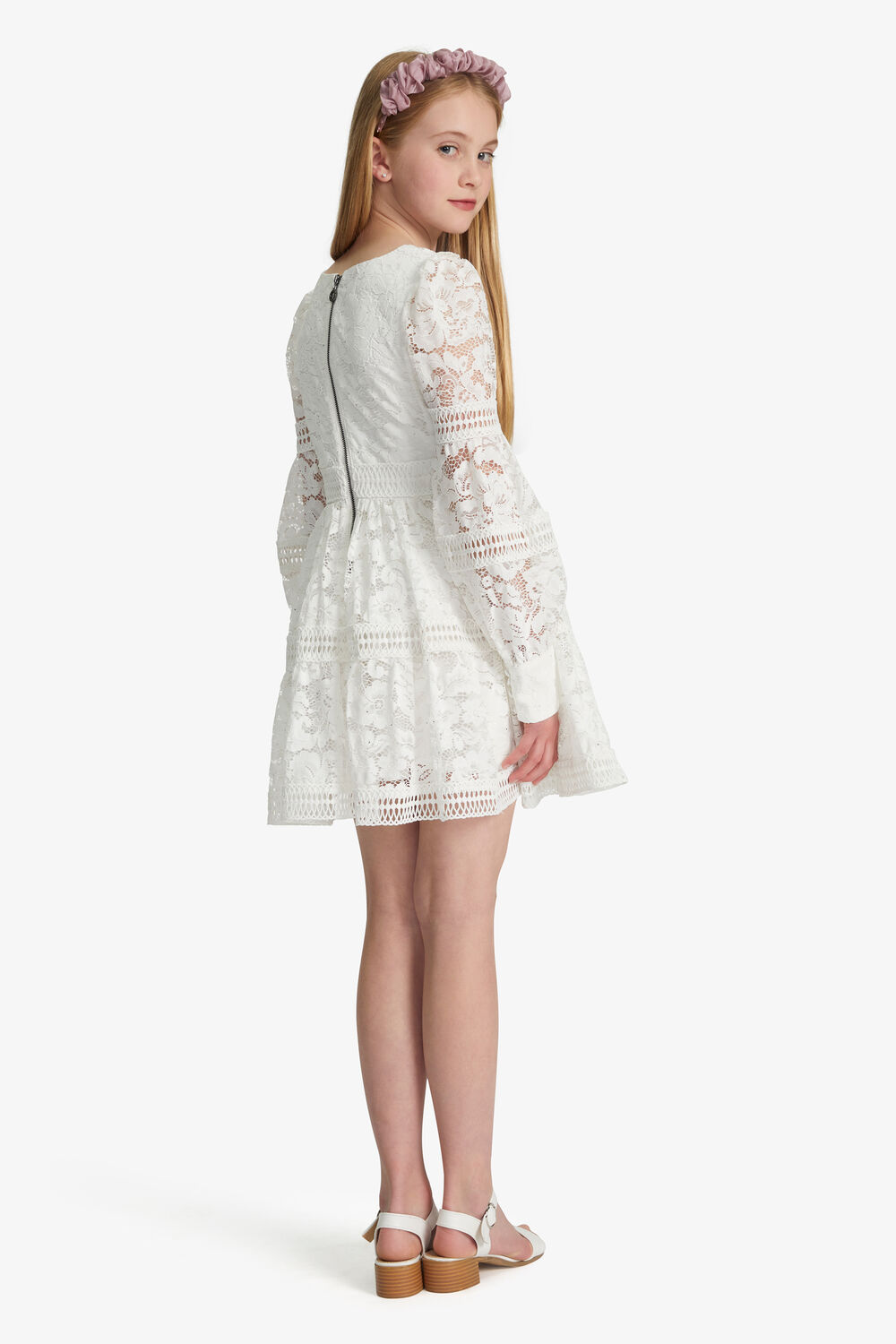 GIRLS LENNIE LACE SPARKLE DRESS in colour CLOUD DANCER
