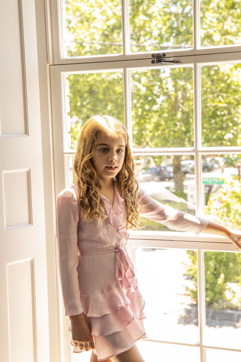 girls winona wrap dress in colour SOFT PINK