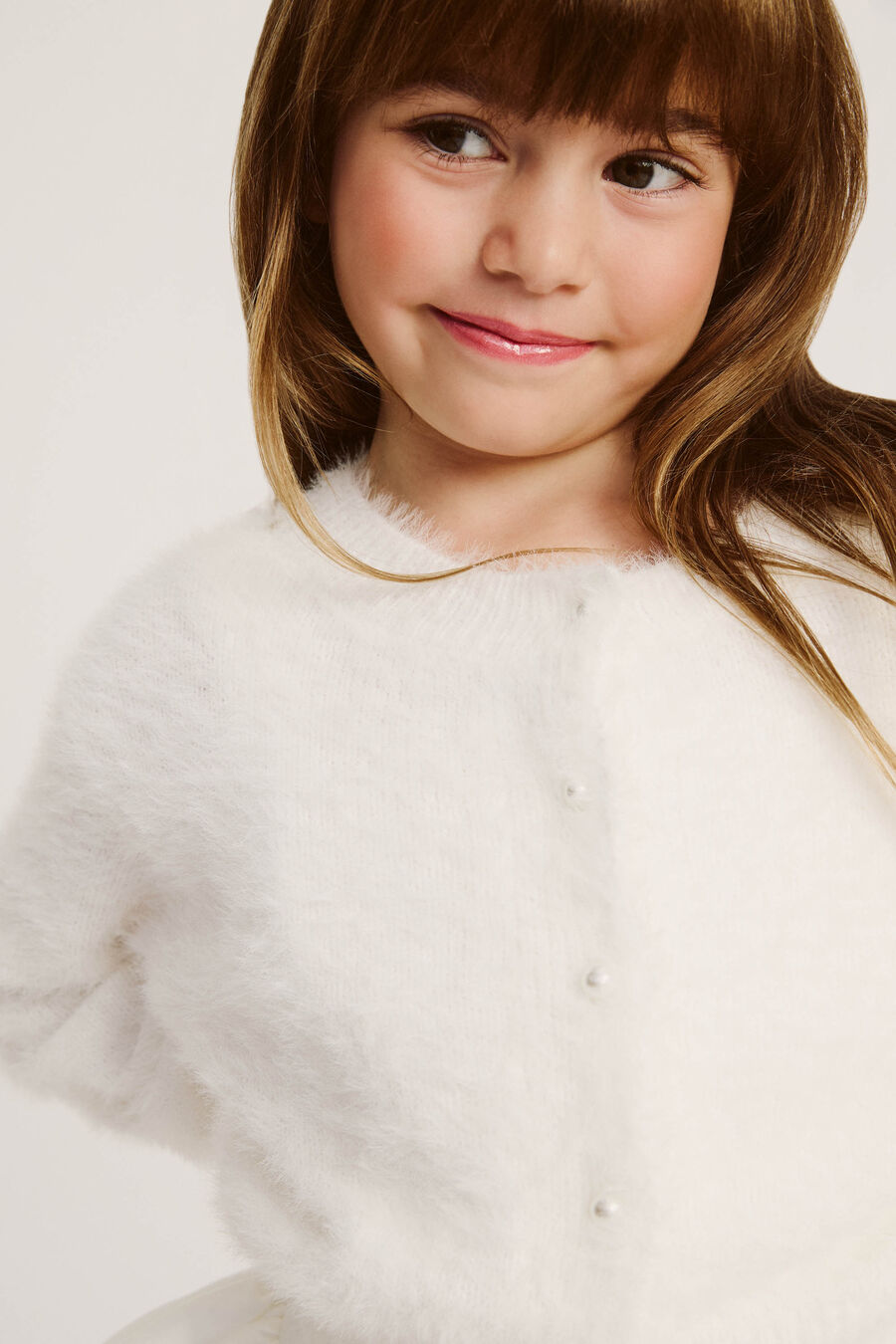 Girls Bell Sleeve Cardi in Ivory