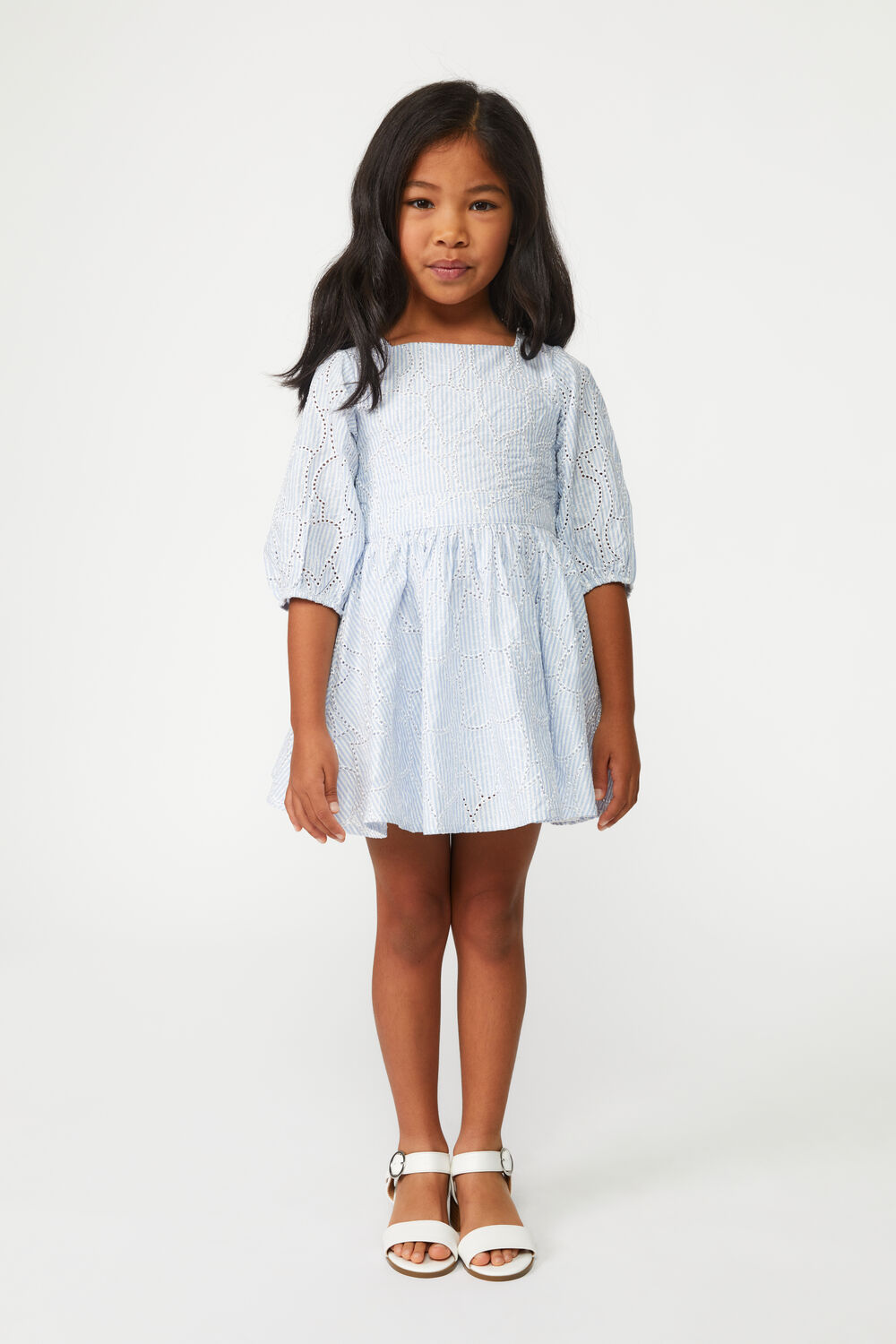 GIRLS MINI STRIPE DRESS in colour GRAY DAWN