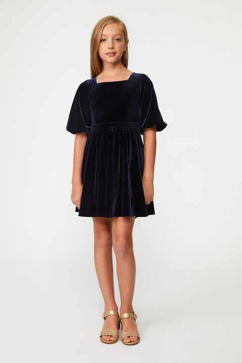 Girls WYNTER VELOUR MINI DRESS in colour BLACK IRIS