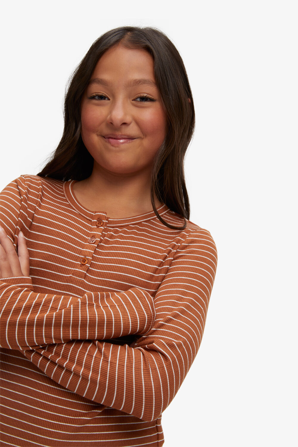 GIRLS MILA STRIPE TOP in colour CHESTNUT STRIPE