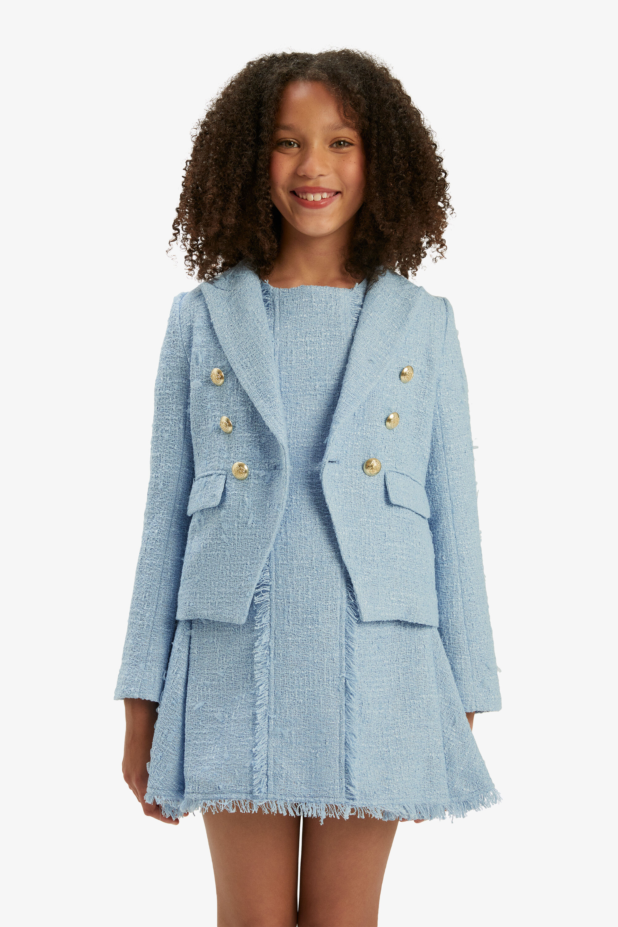 Girls Sutton Boucle Blazer In Icing Blue Bardot Junior
