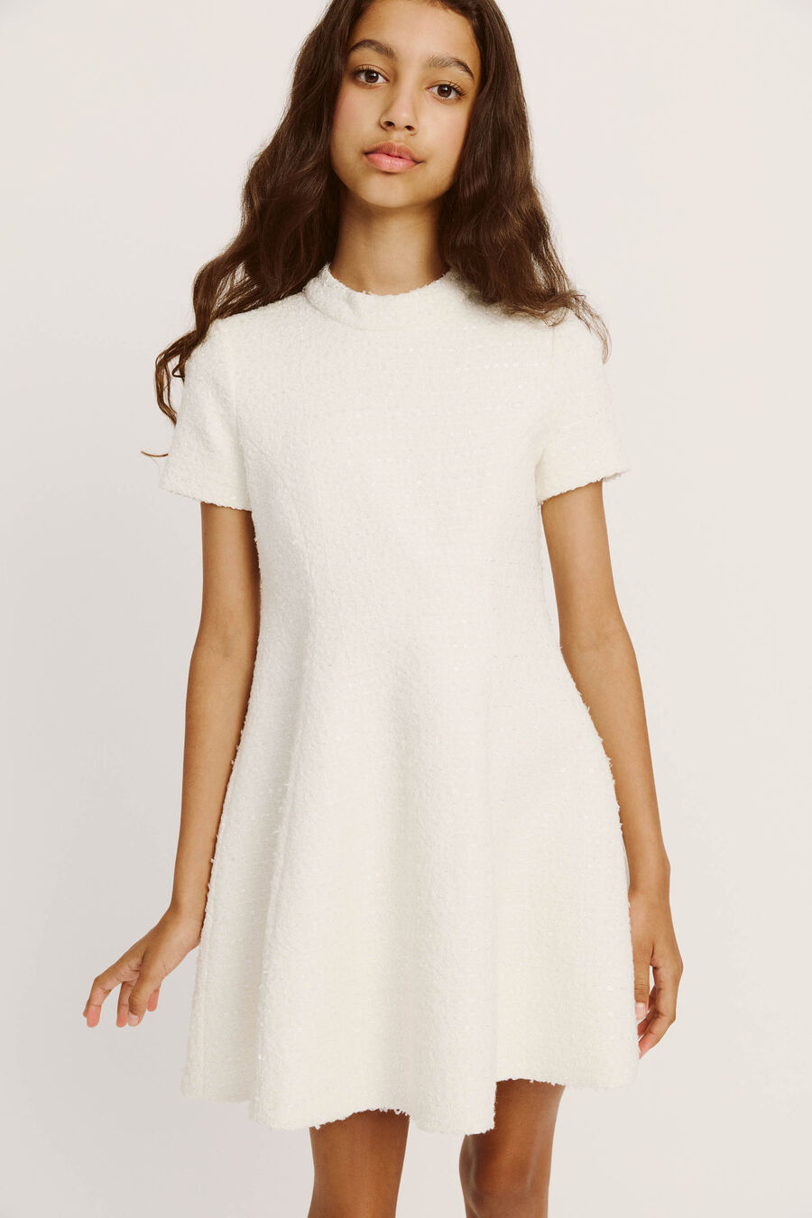 ZEPHYRA BOUCLE MINI DRESS in colour IVORY