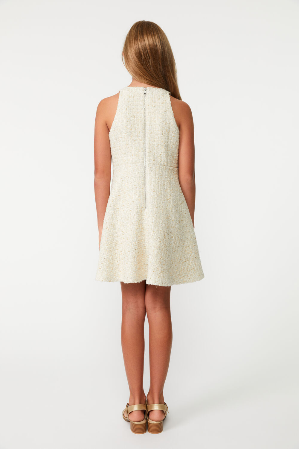 GIRLS ROMA BOUCLE DRESS in colour PEARLED IVORY