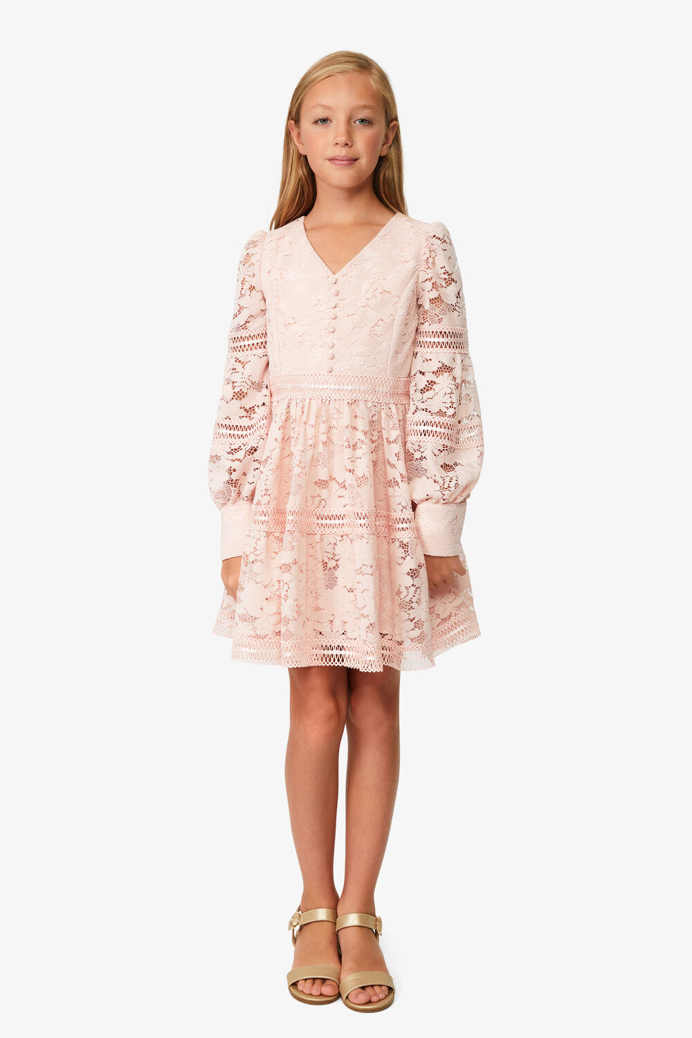 girls venice lace mini dress in soft pink in colour SOFT PINK