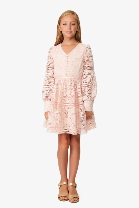 girls venice lace mini dress in soft pink in colour SOFT PINK