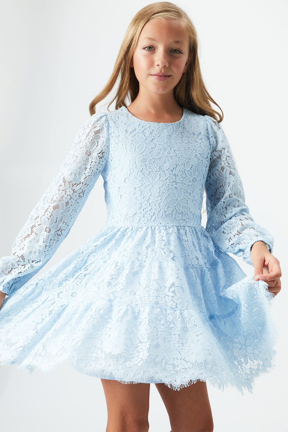SIENNA TIERED LACE DRESS in colour CROWN BLUE