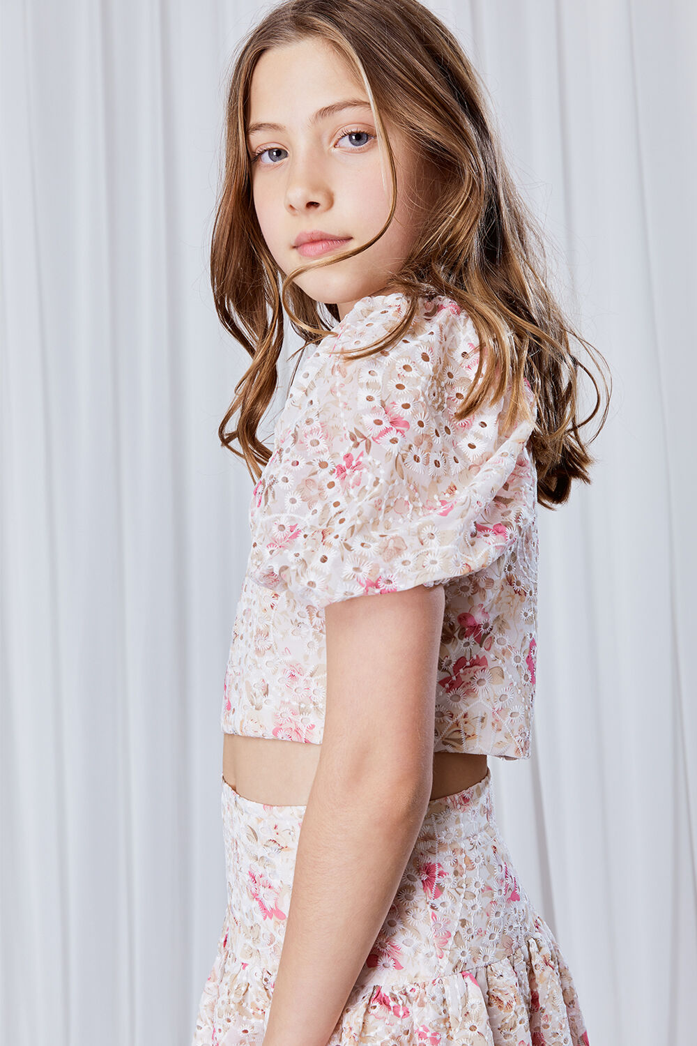 GIRLS AMELIA PRINTED BRODERIE TOP in colour SACHET PINK