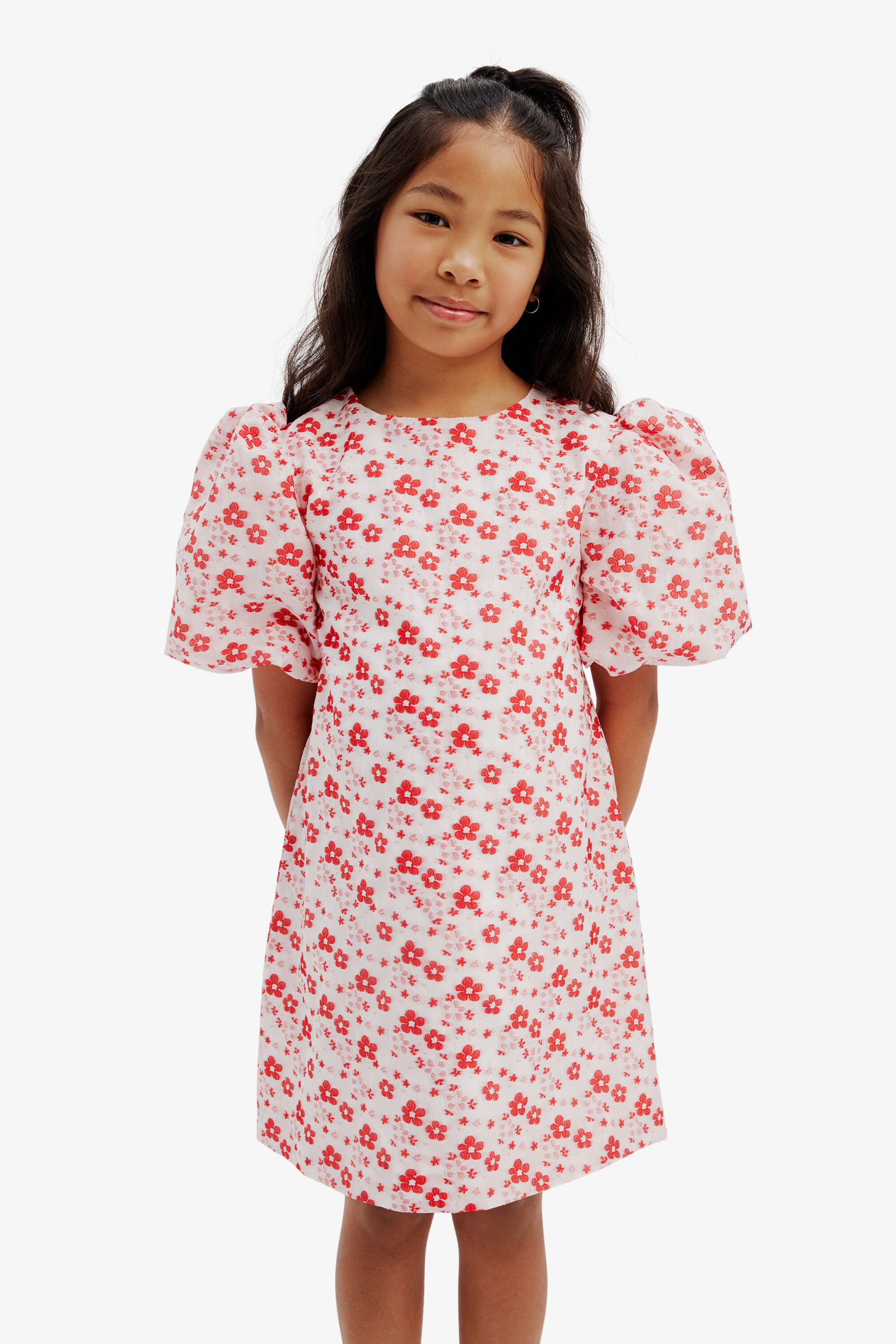 Girls Giselle Mini Dress In Red Floral Bardot Junior
