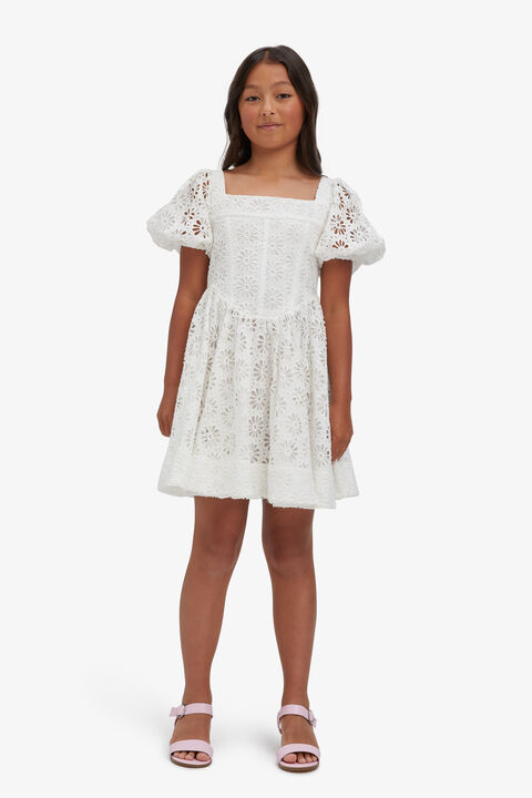 GIRLS IRIS MINI BRODERIE DRESS in colour CLOUD DANCER