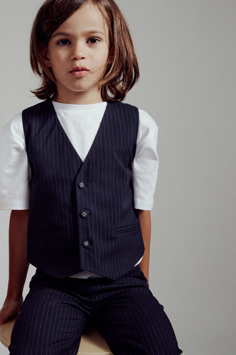 CHARLES PIN STRIPE VEST in colour Navy Pinstripe