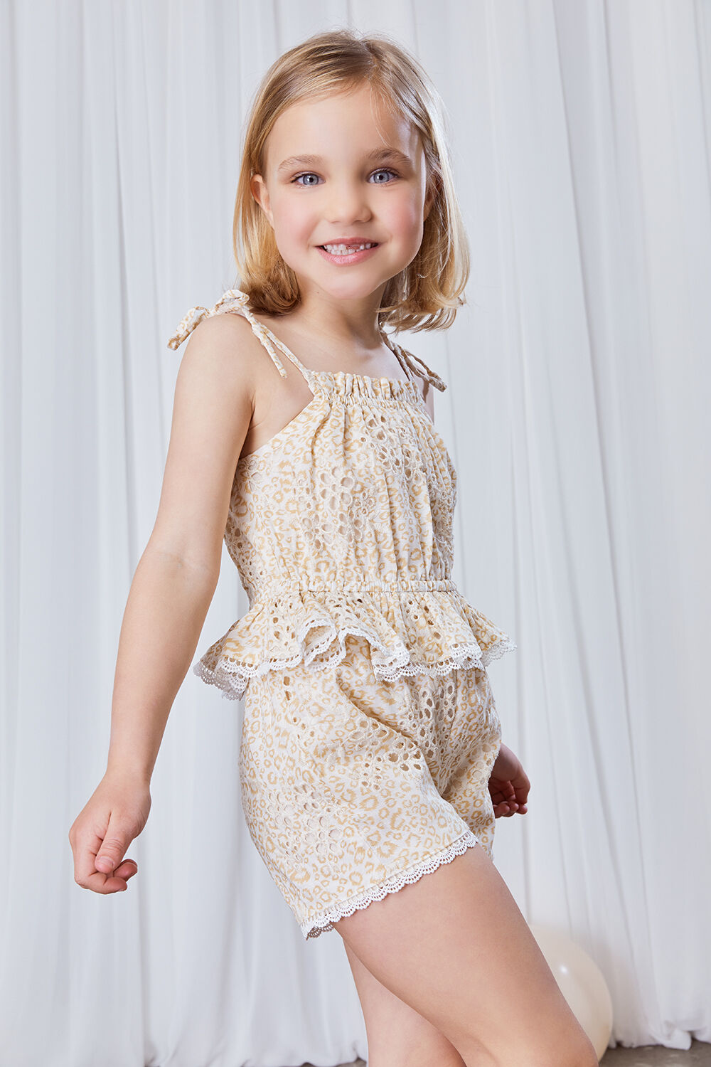 GIRLS LEOPARD TRIM ROMPER in colour CLOUD DANCER