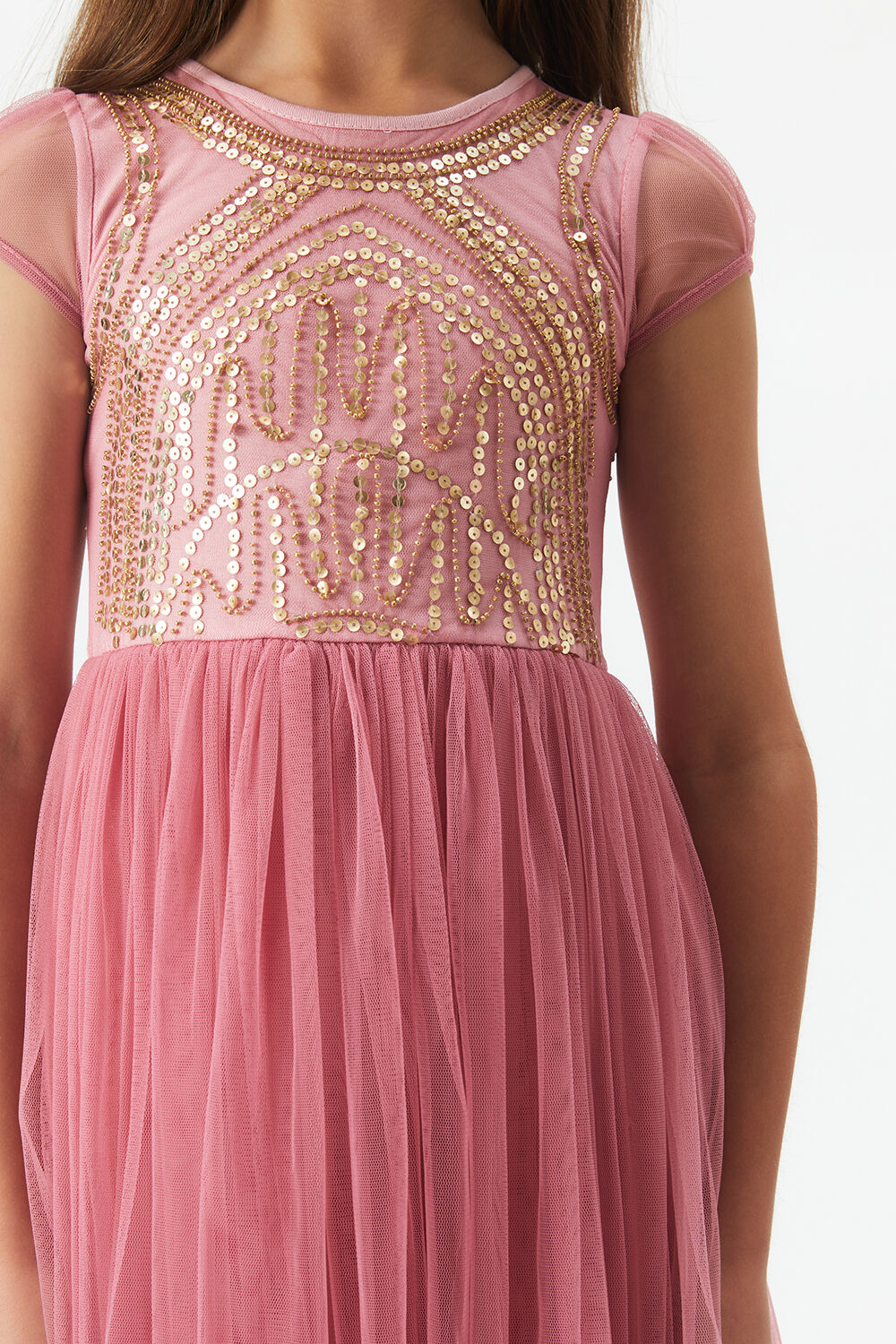 Girls Taylor Sequin Dress In Petal Pink Bardot Junior