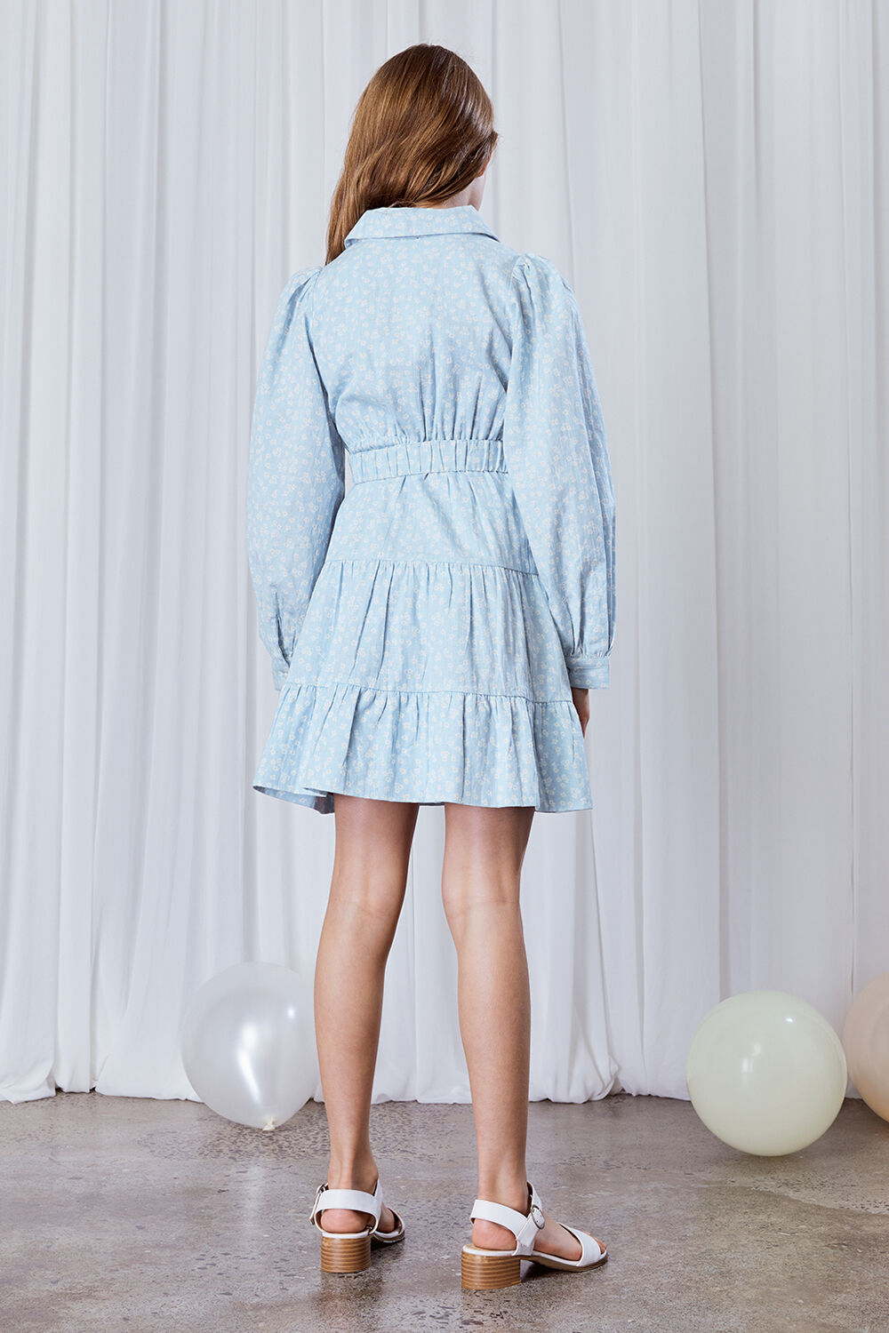 GIRLS DITSY MINI SHIRT DRESS in colour STAR WHITE