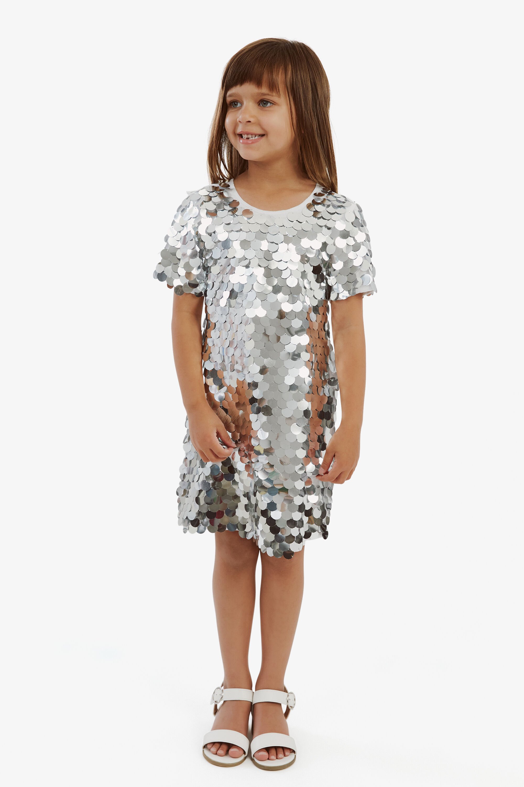 Girls silver sequin dress sales