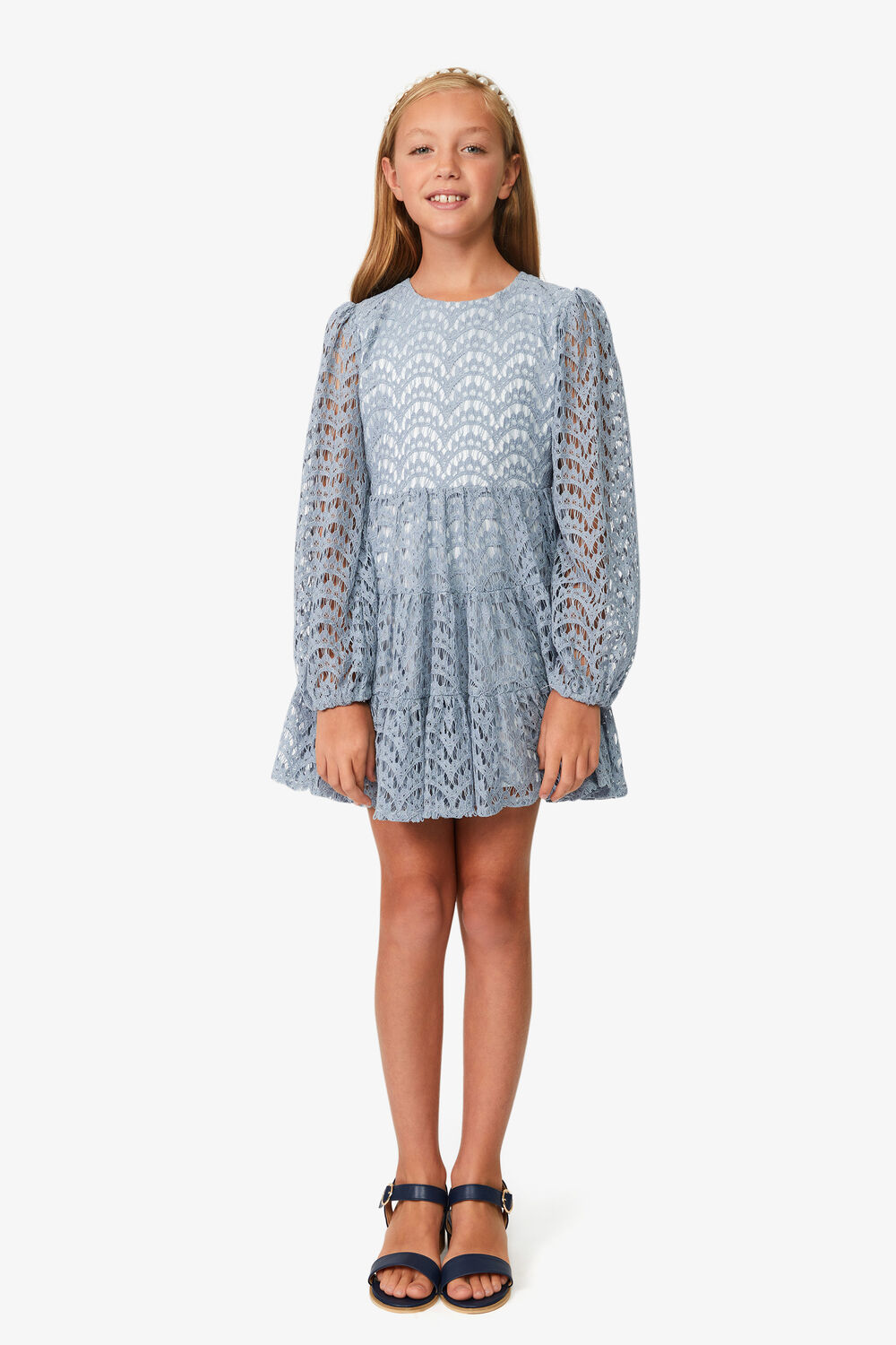 GIRLS ELLA LACE DRESS in colour ASHLEY BLUE