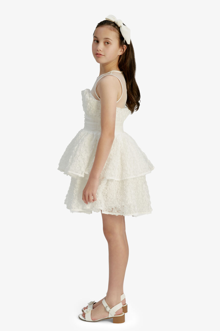 Girls Rosette Tulle Mini Dress