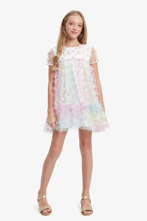 GIRLS BUTTERFLY TIERED DRESS in colour HOT PINK