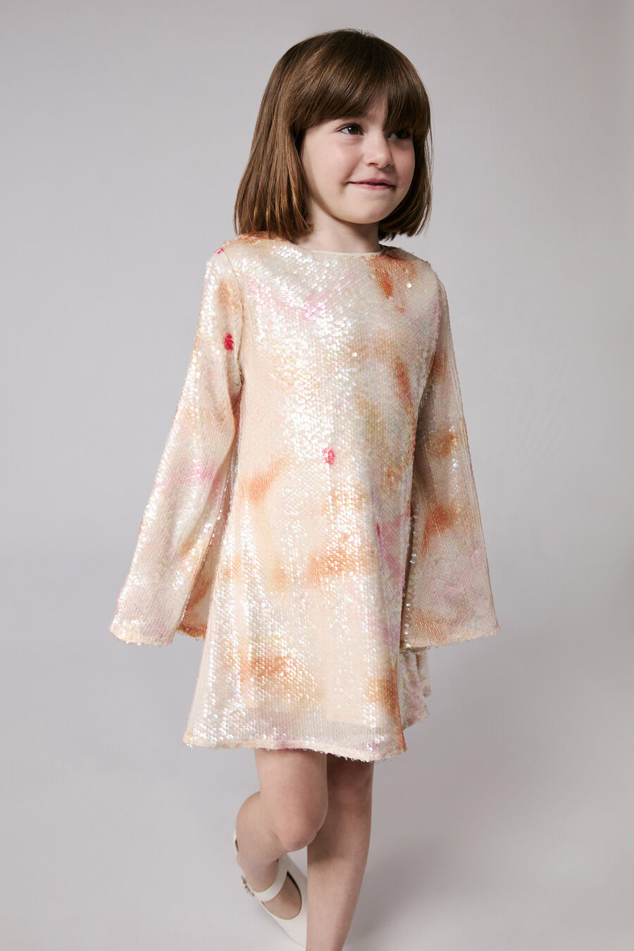 FLORA SEQUIN DRESS in colour Peach Fizz