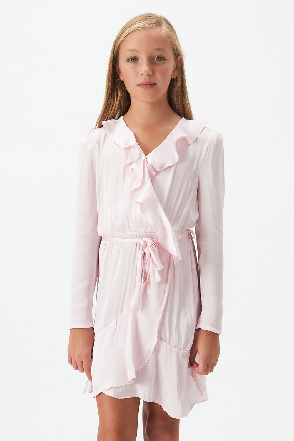 girls winona wrap dress in colour SOFT PINK