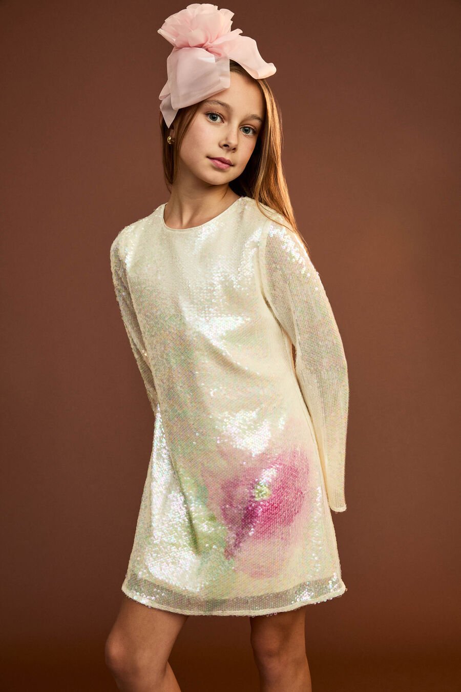 Girls Floral Sequin Dress