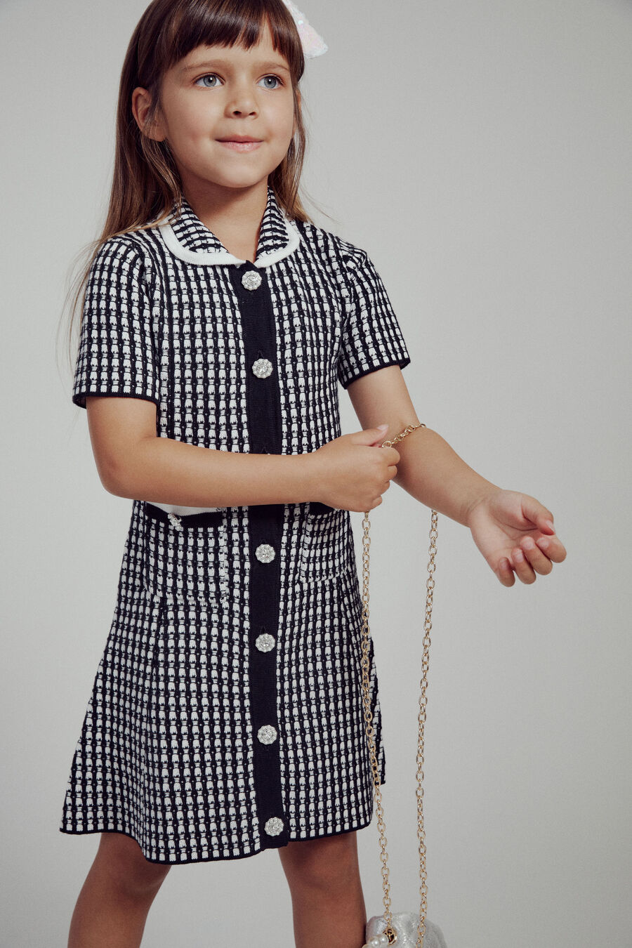Girls Gingham Knit Dress