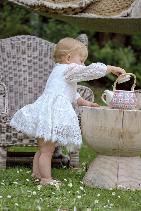 baby girl sienna tiered lace dress in colour SNOW WHITE