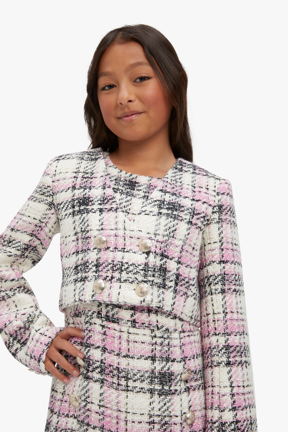 GIRLS THEKLA BOUCLE BLAZER in colour HOT PINK