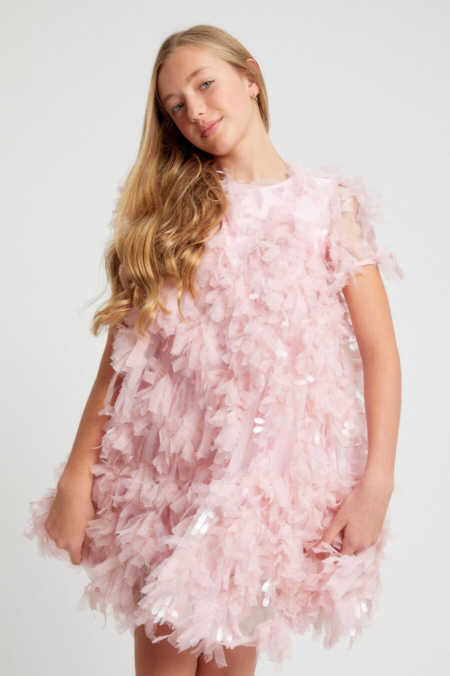 MALLORY TIERED DRESS in colour PETAL PINK