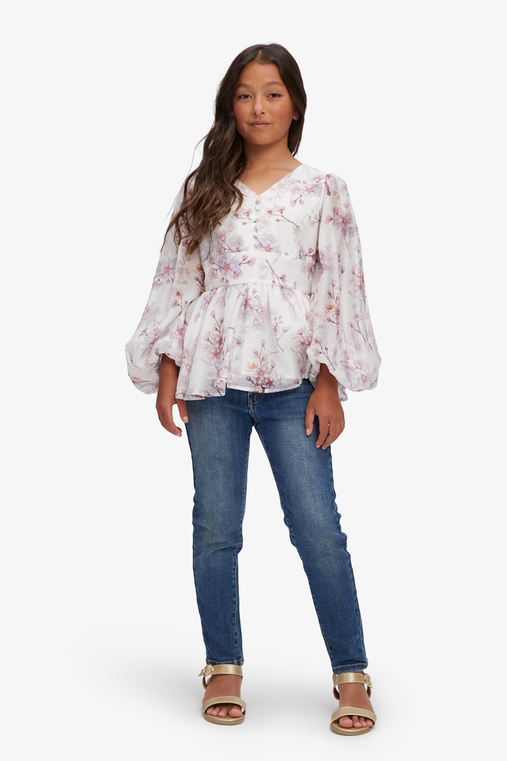 GIRLS RAISA PEPLUM TOP in colour BLOSSOM