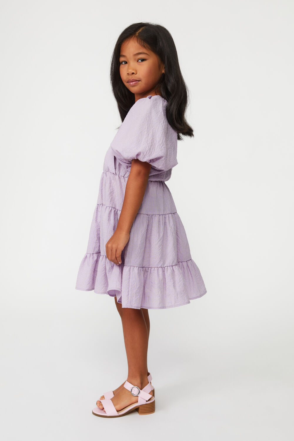 GIRLS MIDI GINGHAM DRESS in colour LILAC SNOW