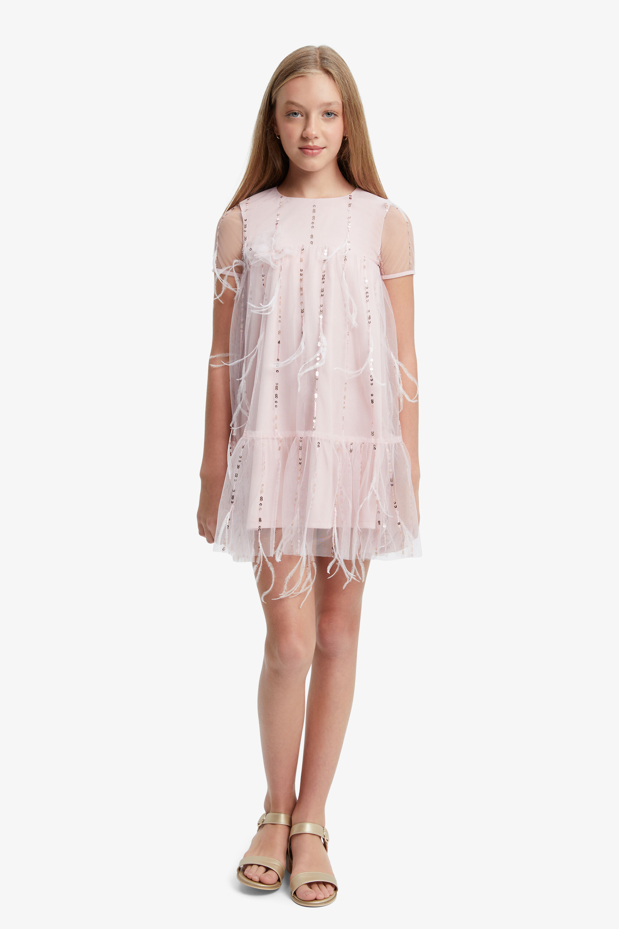 Girls Emarie Striped Dress In Powder Pink Bardot Junior