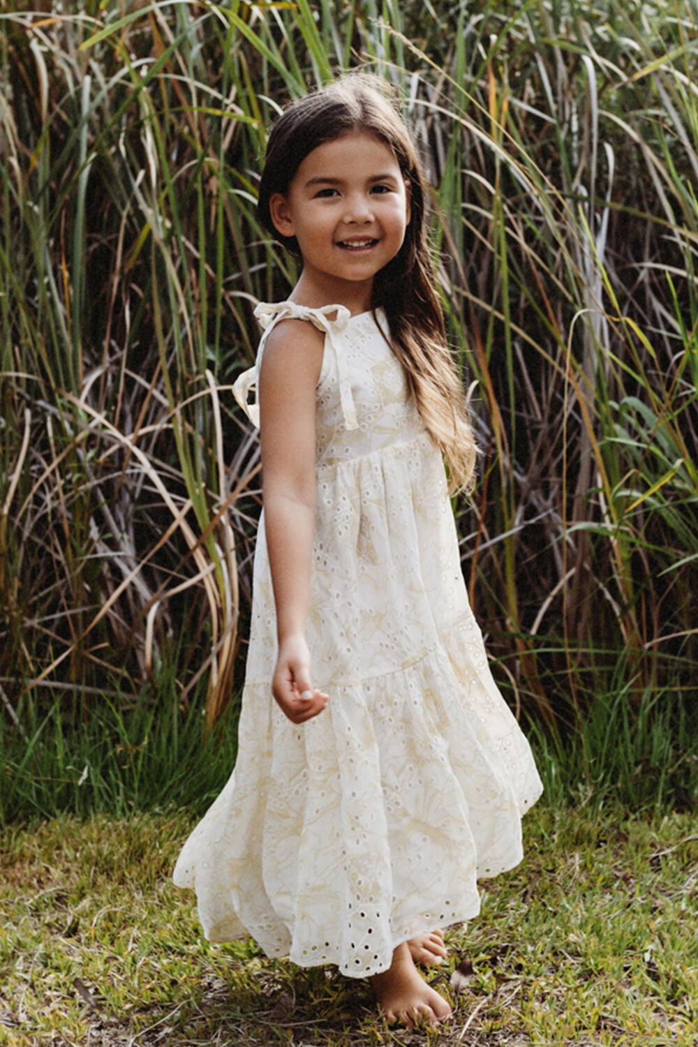 Junior Girl Tiered Floral Maxi Dress in Lemon Fl
