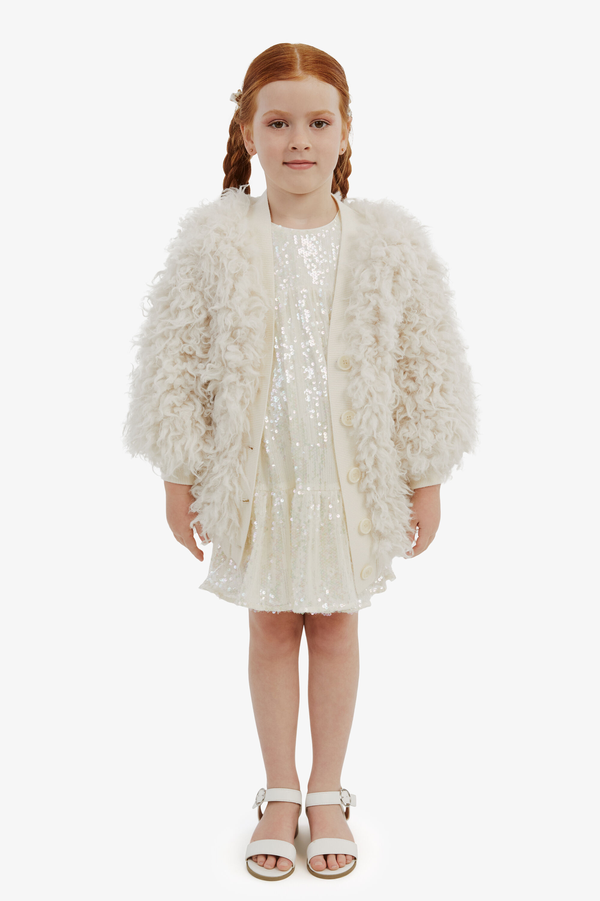 Girls Jessie Fluffy Cardi In Cream Bardot Junior