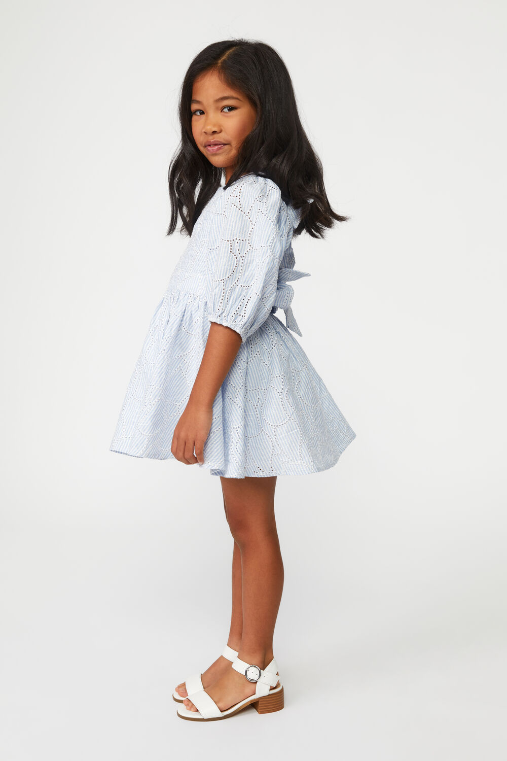 GIRLS MINI STRIPE DRESS in colour GRAY DAWN