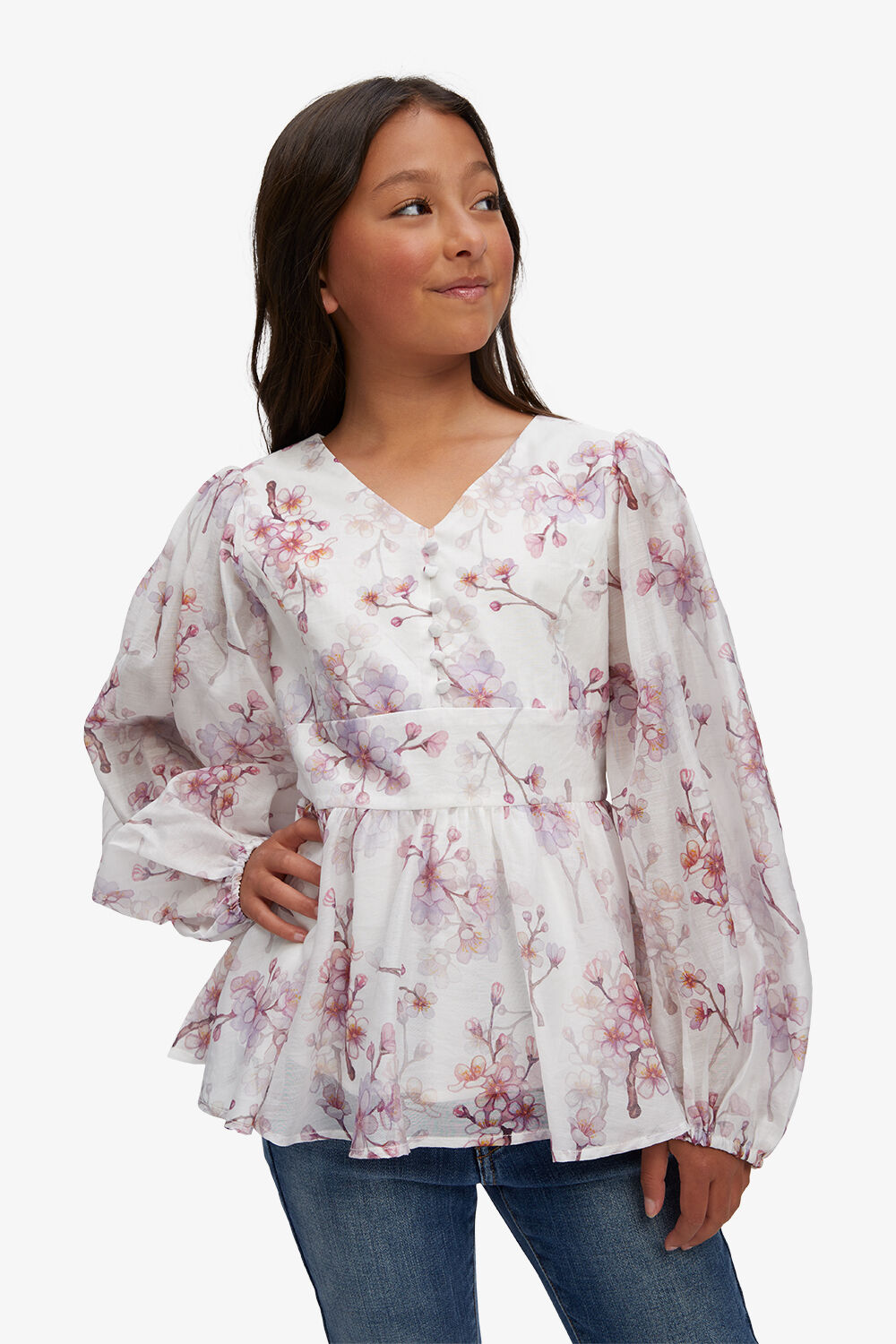 GIRLS RAISA PEPLUM TOP in colour BLOSSOM