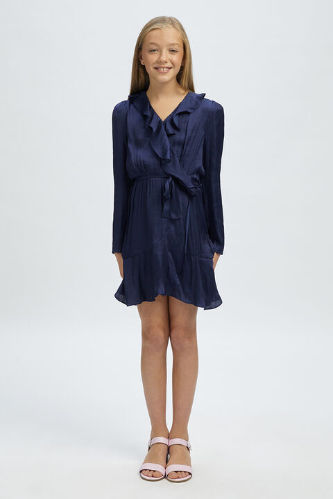 girls winona wrap dress in colour BLACK IRIS