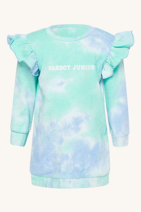 BABY GIRL TIE DIE MINI SWEATER DRESS in colour AQUA GREEN