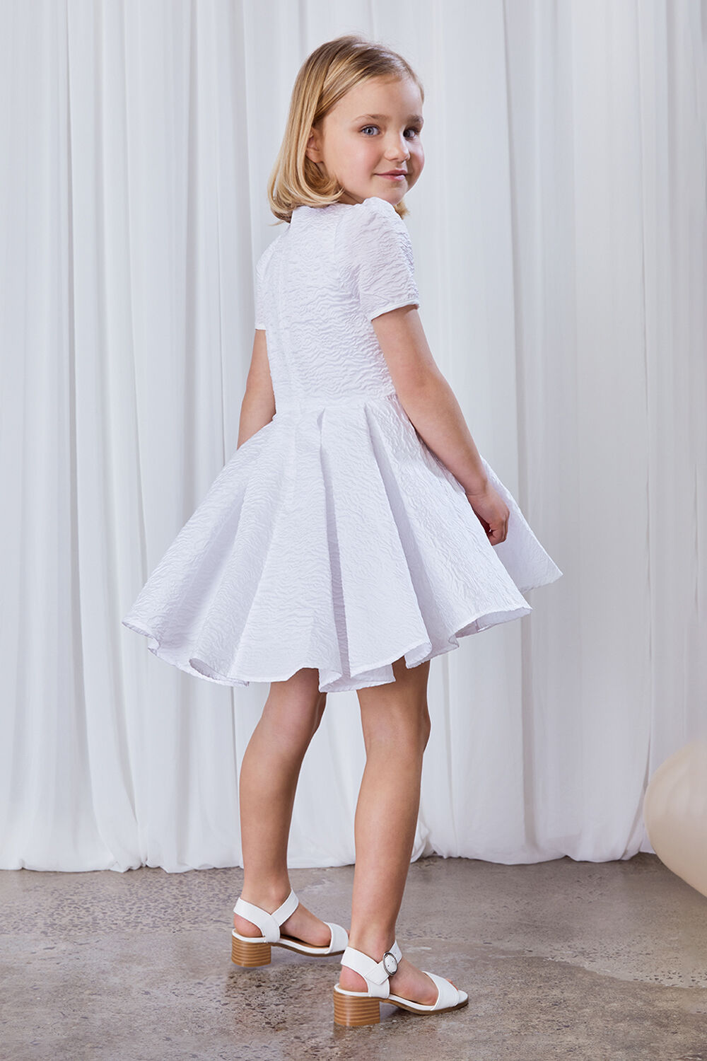 GIRLS ISLA BOW DRESS in colour BRIGHT WHITE