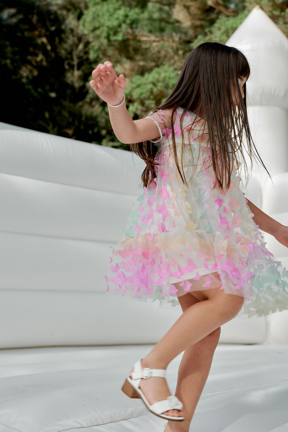 GIRLS BUTTERFLY TIERED DRESS in colour HOT PINK