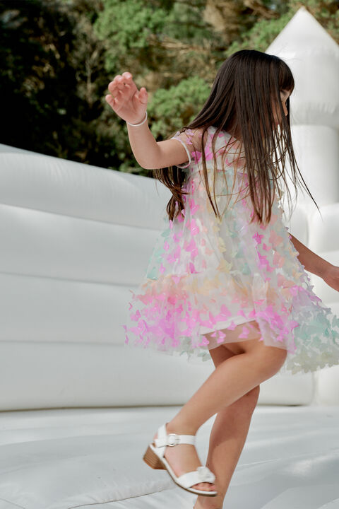 GIRLS BUTTERFLY TIERED DRESS in colour HOT PINK