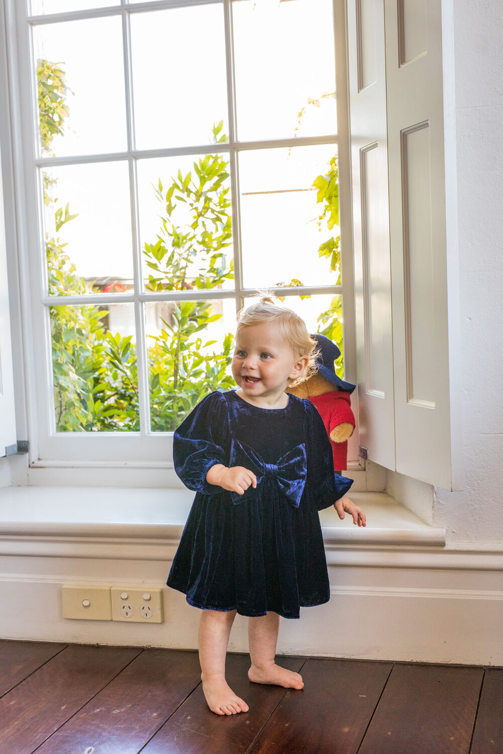 BABY GIRL LINDSEY VELOUR MINI DRESS in colour BLACK IRIS
