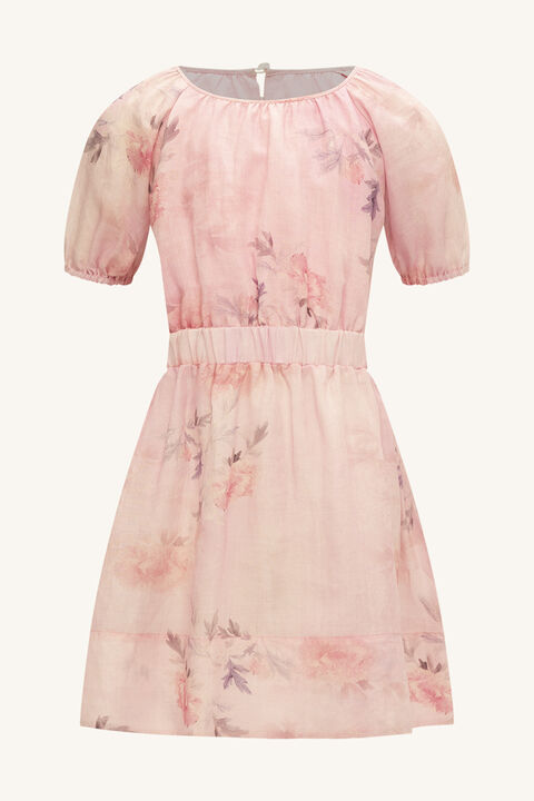 GIRLS LOLA FLORAL TIE BACK DRESS in colour PEACH WHIP