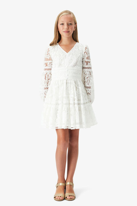 GIRLS VENICE FLORAL LACE DRESS in colour CLOUD DANCER