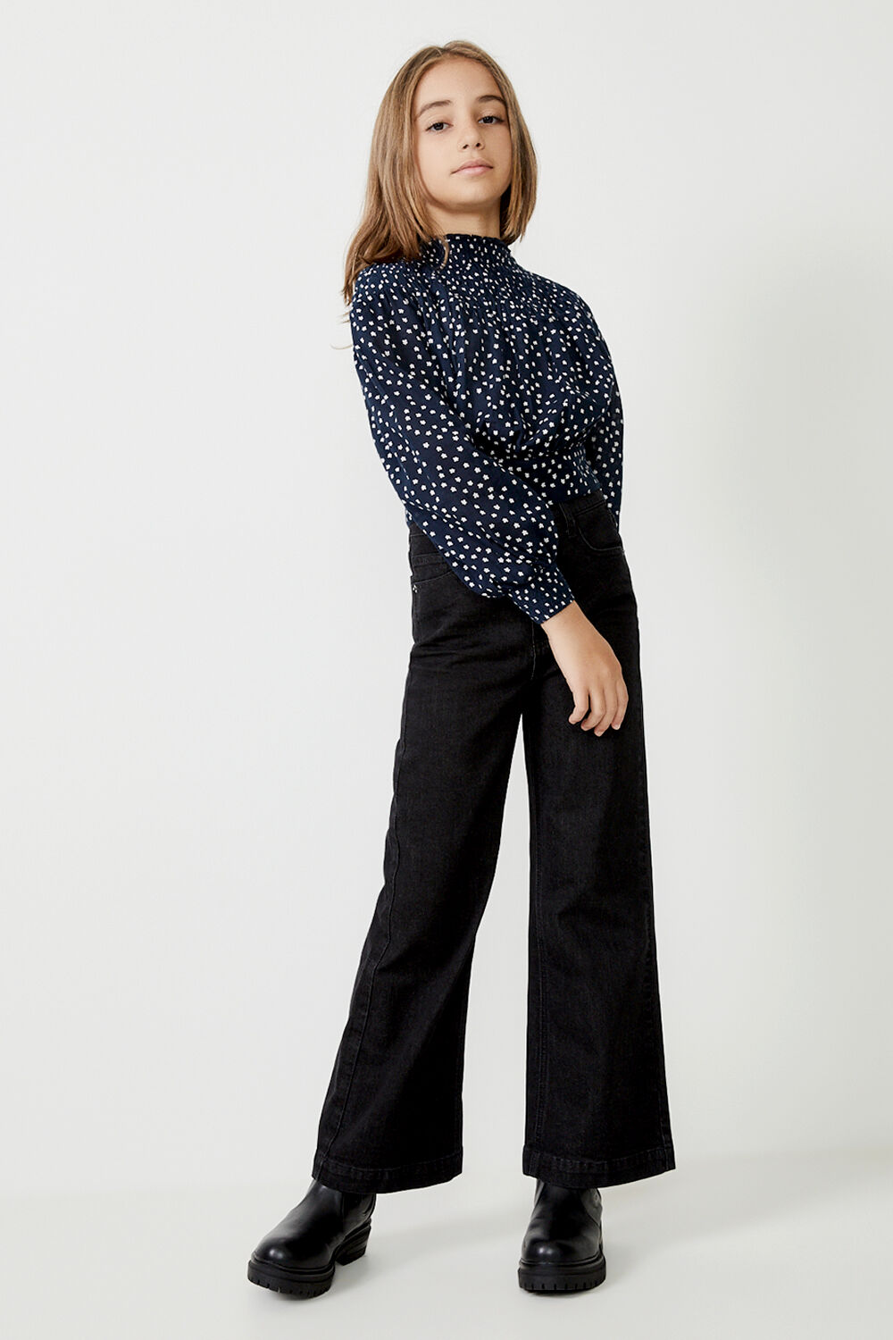 GIRLS HOLLY SHIRRED BLOUSE  in colour POWDER BLUE