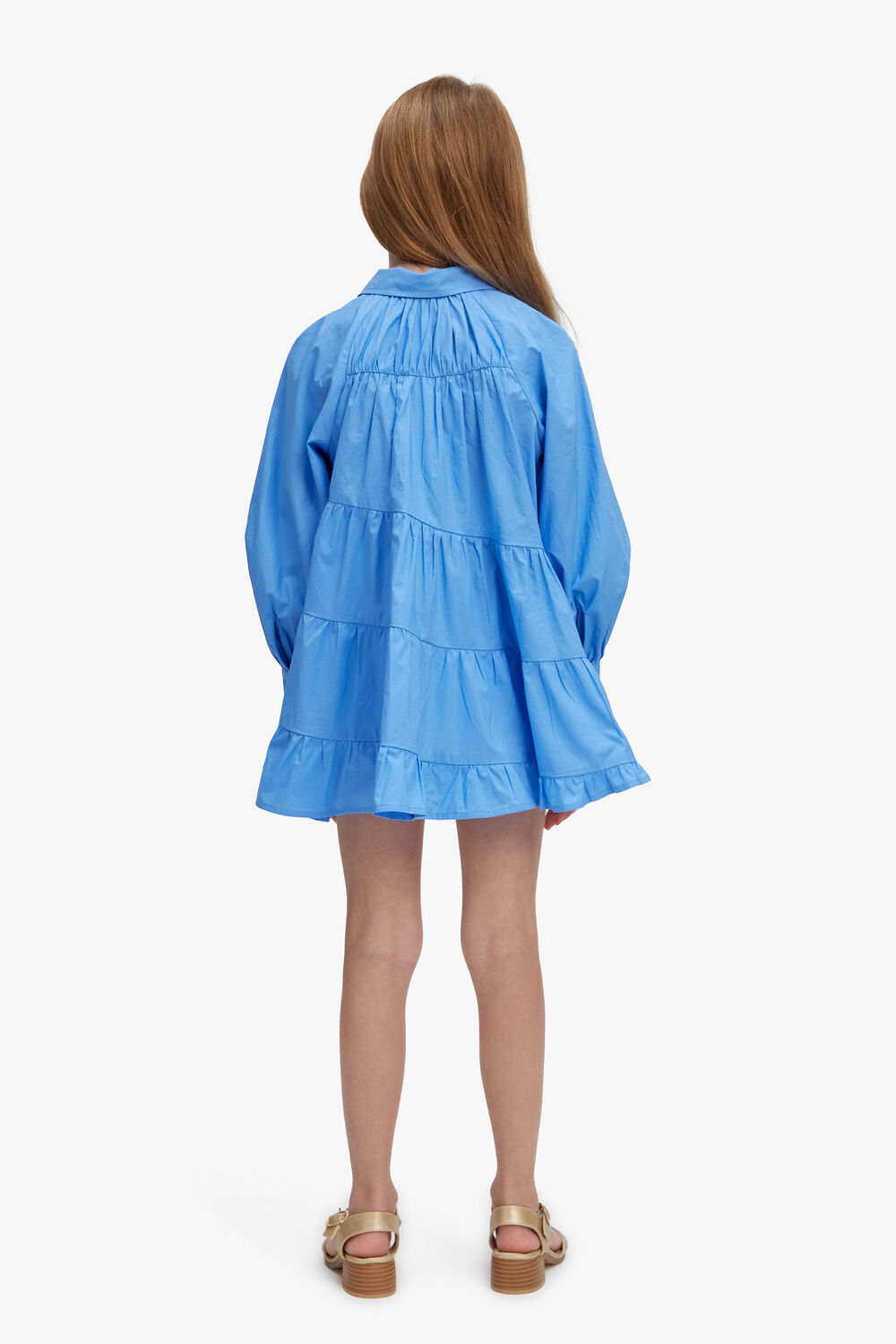 GIRLS HANA TIERED DRESS in colour CERULEAN