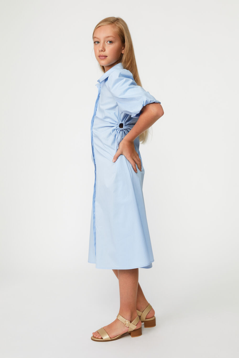 GIRLS CUT OUT MIDI SHIRT DRESS in colour CERULEAN
