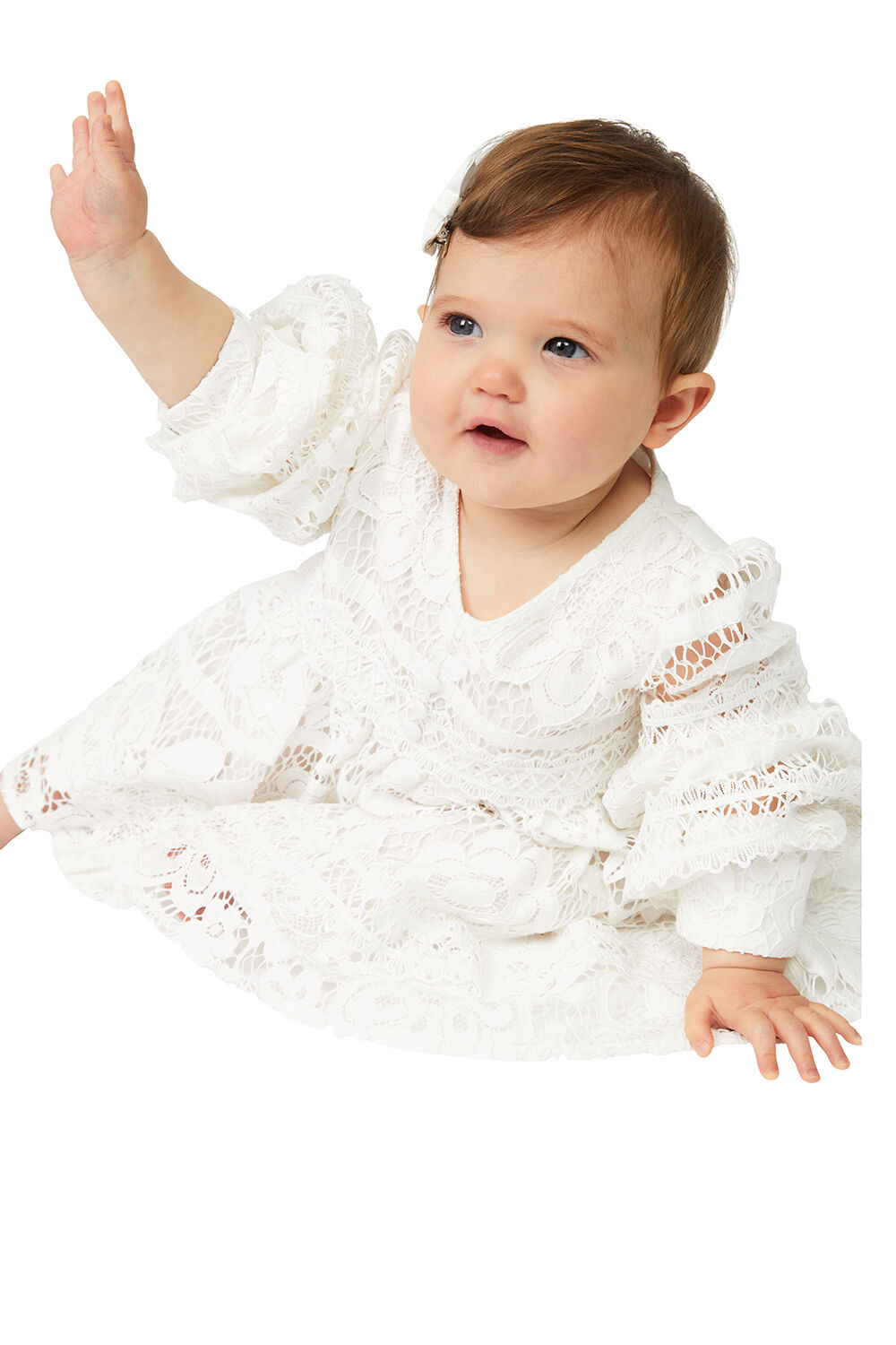 BABY GIRL VENICE FLORAL LACE DRESS in colour CLOUD DANCER